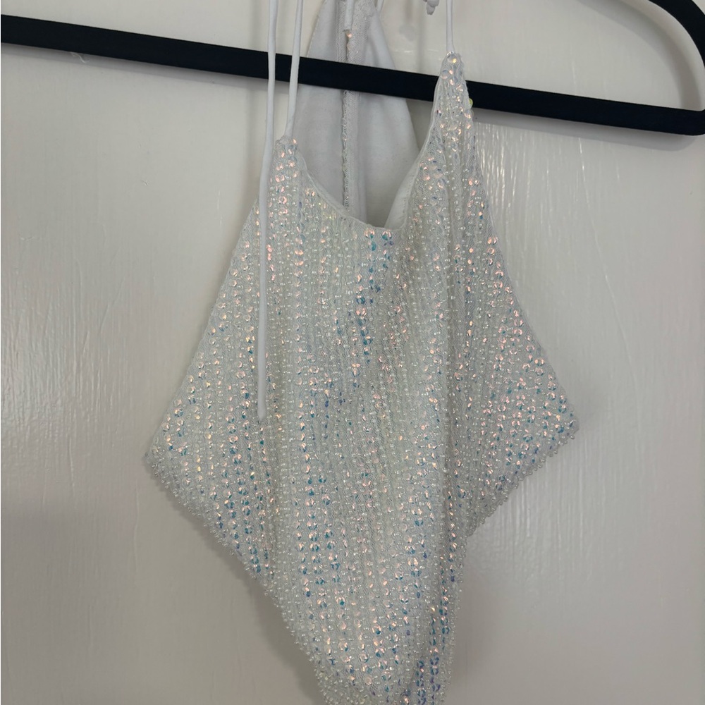 Topshop White Sequin Tank Top